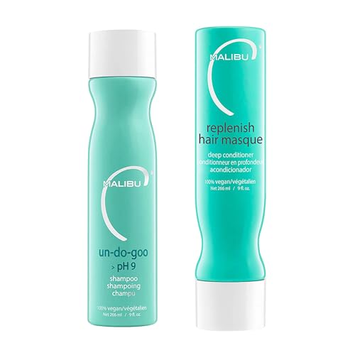 Malibu C Un-Do-Goo Shampoo & Replenish Hair Masque Duo (33.8 oz) - Clarifying Shampoo to Remove Product Build Up + Resins from Hair - Shine Restoring, Moisturizing Hair Repair