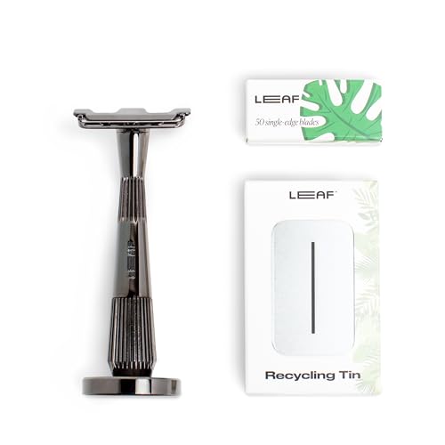 Leaf Shave | The Twig Razor Set, Mercury - Includes 1x Twig Razor, 1x Matching Twig Razor Stand, 1x 50-Pack of Single-Edge Blade Refills, and 1x Razor Blade Bank