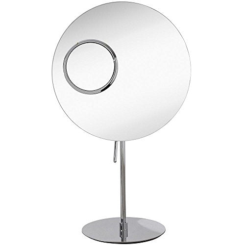 Hamilton Hills Dual Magnification 1x & 5X Silver Polished Stainless Steel Round Mirror| Oversize Makeup Large Magnified Vanity Table Top Stand Beauty Mirror Adjustable Arm Tilt Easy Positioning on 90ç