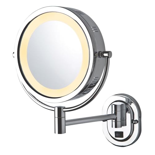 JERDON LED Lighted Wall-Mounted Makeup Mirror - Direct Wire Makeup Mirror with 5X Magnification in Chrome Finish - Model HL165CD