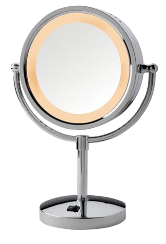 JERDON Lighted Tabletop Makeup Mirror - LED Lighted Vanity Mirror with 1X and 5X Magnification in Chrome Finish - Model HL745CO