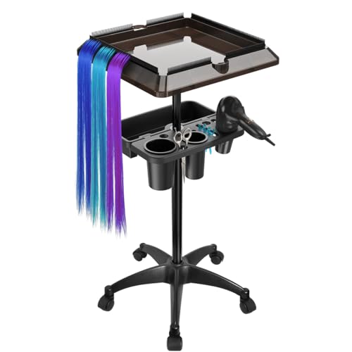 Johgee Salon Tray Cart with Extra Storage Space, Salon Rolling Tray, Adjustable Height Salon Tray on Wheels, Removable Hair Extension Tool Tray for Hairdressers, Salon Color Tray for Salon Home Use