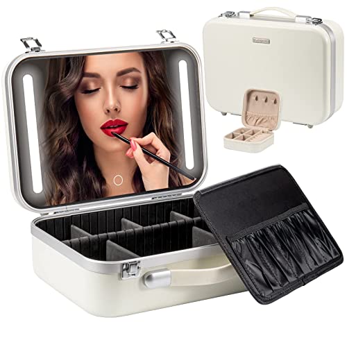 Extrei Gent Makeup Travel Lighted Case with Large LED Light Mirror Coetic Bag Organizer Professional Adjustable Divider Storage, Waterproof Portable Make up Train Box Accessories And Tools Case