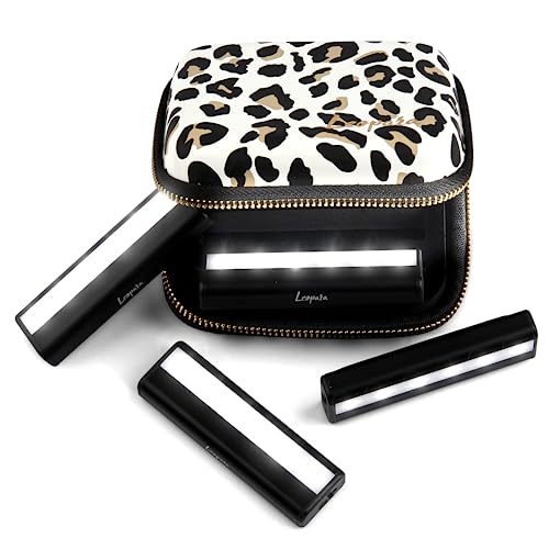 Leopara Glow Makeup Lighting System, Portable LED Vanity Lights (Set of 4) | Wireless, Rechargeable, Removable, Travel Friendly | Bright Lighting for Any Mirror | Leopard Lux Travel Case