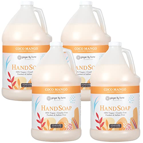 Ginger Lily Farms Botanicals All-Purpose Liquid Hand Soap Refill, Coco Mango, 100% Vegan & Cruelty-Free, Coconut Mango Scent, 128 Fl Oz (Pack of 4)