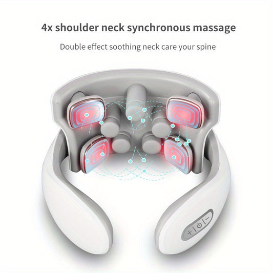 Intelligent Neck and Shoulder Massager with EMS Micro Current Pulse and Heating - Relieve Cervical Spine Pain and Tension