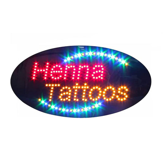 LED Henna Tattoo Sign for Business, Super Bright LED Open Sign for Tattoo Shop, Electric Advertising Display Sign for Body Piercing Business Shop Store Storefront Decor.