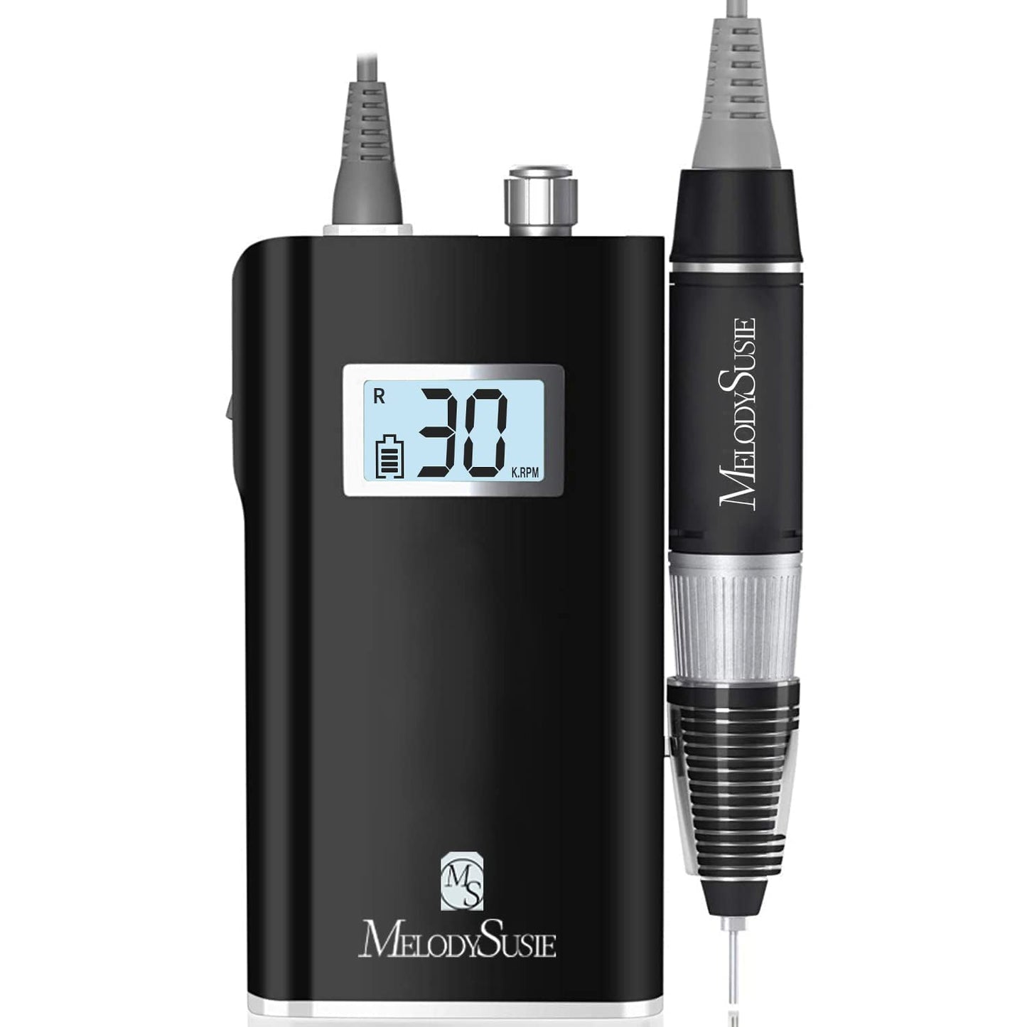 MelodySusie Professional Rechargeable 30000 rpm Nail Drill, Portable Electric E File Scamander, Acrylic Gel Grinder Tools with 6 Bits and Sanding Bands for Manicure Pedicure Shape Carve Polish (Black)