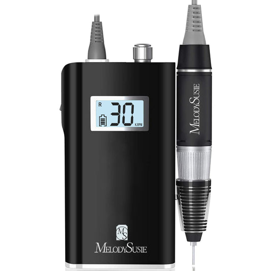 MelodySusie Professional Rechargeable 30000 rpm Nail Drill, Portable Electric E File Scamander, Acrylic Gel Grinder Tools with 6 Bits and Sanding Bands for Manicure Pedicure Shape Carve Polish (Black)