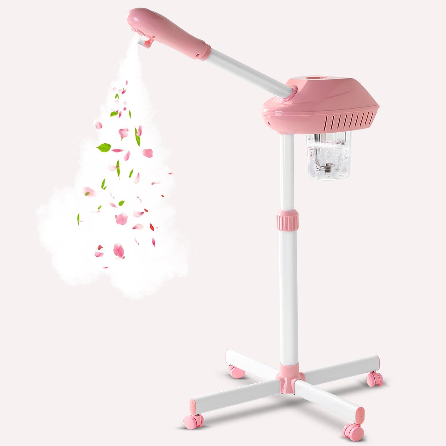 Niuadage Professional Facial Steamer on Wheels,Ozone Facial Steamer,Timable Thermal Mist Face Steamer,Suitable for Personal,Beauty Salon Use of Skin Hydration Face Steamer,Pink