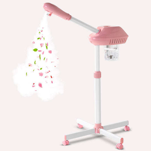 Niuadage Professional Facial Steamer on Wheels,Ozone Facial Steamer,Timable Thermal Mist Face Steamer,Suitable for Personal,Beauty Salon Use of Skin Hydration Face Steamer,Pink