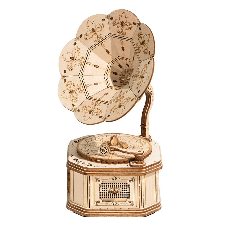 Robotime New Arrival DIY 3D Gramophone Box,Pumpkin Cart Wooden Puzzle Game Assembly Popular Toy TG408