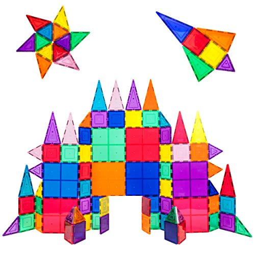 PicassoTiles 101 Piece Set 100pcs Magnet Building Tiles Clear Magnetic 3D Building Blocks Construction Playboards, Creativity beyond Imagination, Inspirational, Recreational, Educational Conventional