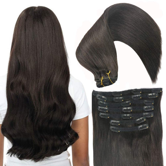 Eufficco Real Human Remy Hair Lace Clip In Hair Extensions 18inch Finsih at 18.5inch 120g 7pcs Color #1b Off Black Double Wefted Thick Ends Silky Soft Long Lifespan Tangle Free Human Hair Extensions
