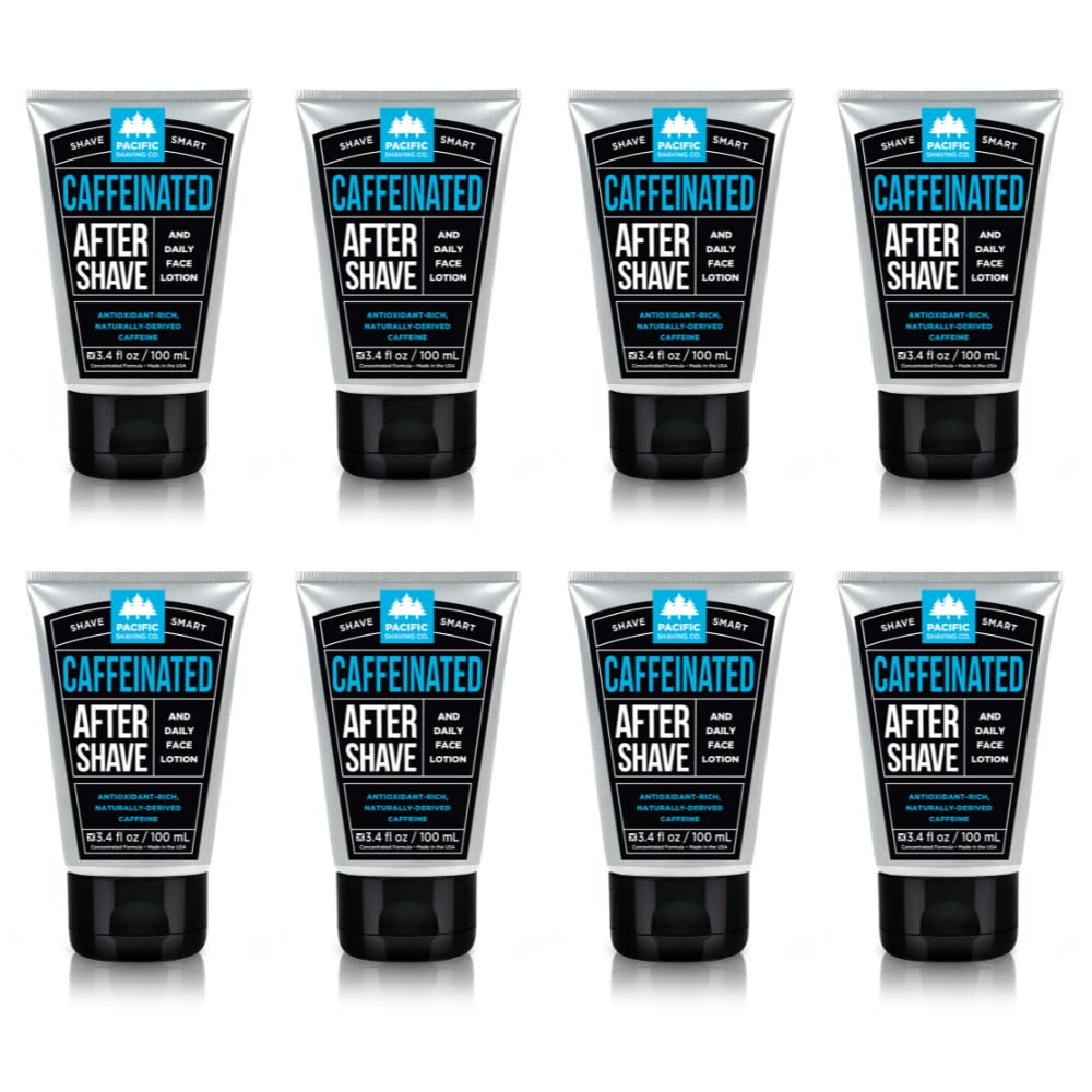 Pacific Shaving Company Caffeinated Aftershave - Helps Reduce Appearance of Redness, With Safe, Natural, and Plant-Derived Ingredients, Soothes Skin, Paraben-Free, Made in USA, 3.4 oz (8-Pack)
