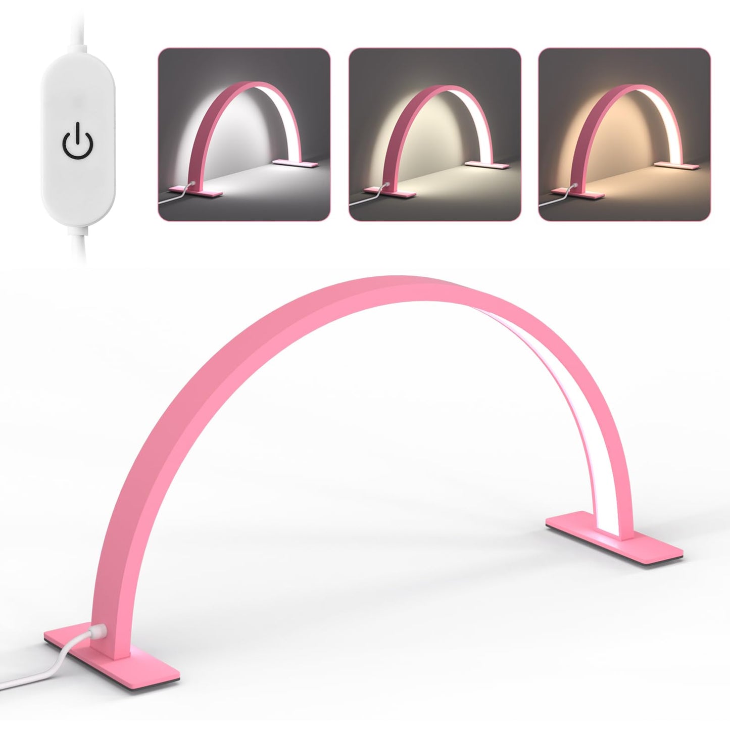 Half Moon Light Nail Lamp for Desk, Lash Light for Eyelash Nail Tech, Half Moon Desk Lamp for Lash Eyelash Extensions, Manicure, Tattoo, Eyebrows, Adjustable Brightness 3 Color Temperature 3000k‑6500k