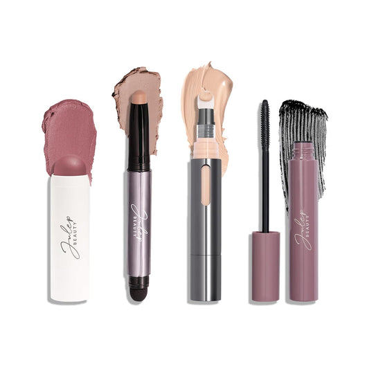 Julep Everyday Easy 4 Piece Kit with Eyeshadow 101 in Putty Matte, Length Matters Lengthening Mascara, Skip The Brush Cream to Powder Blush in Muted Mauve, & Cushion Complexion Concealer in Porcelain