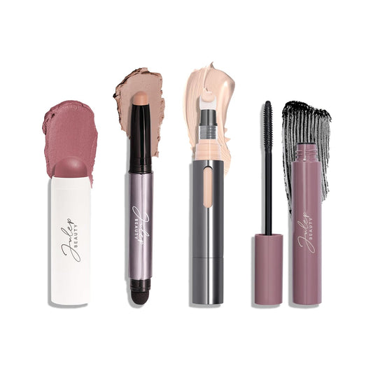Julep Everyday Easy 4 Piece Kit with Eyeshadow 101 in Putty Matte, Length Matters Lengthening Mascara, Skip The Brush Cream to Powder Blush in Muted Mauve, & Cushion Complexion Concealer in Alabaster