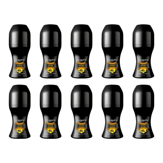 On Duty Active Men's Antiperspirant Roll-On Deodorant 50 ml, Confidence with protection that lasts for hours!, Protective barrier against sweat with Dry pore technology (Pack Of 10)