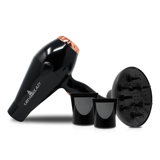 Blow dryer Infrared salon professional | Fast Drying | Negative Ionic | 1875W AC Motor | 2 Speed and 2 Heat Settings | Cold Shot Button | Diffuser & 2 nozzle | Karma Beauty | (black)