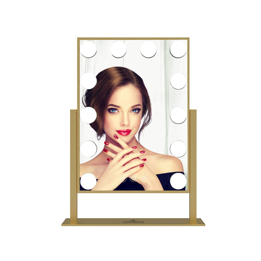 Impressions Vanity Hollywood Tri-Tone XL Makeup Mirror with 12 LED Bulbs, Vanity Dressing Mirror with 360 Degree Swivel (Champagne Gold)