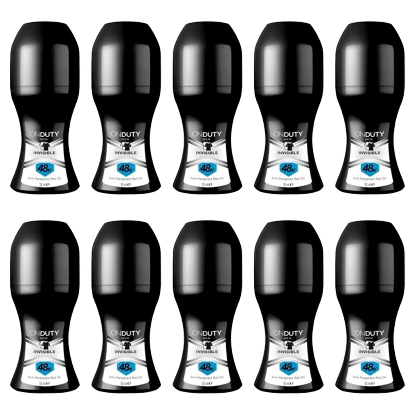 On Duty Invisible Men's Antiperspirant Roll On Deodorant 50 ml, Formula that does not cause yellow stains on clothes, Protective barrier against sweat with Dry pore technology (Pack Of 10)
