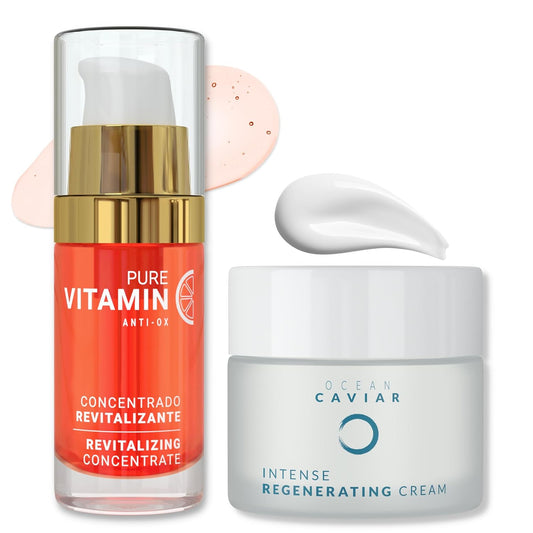 Noche Y Dia Hydrating and Moisturizing Day and Night Bundle - Vitamin C Serum & Caviar Face Cream