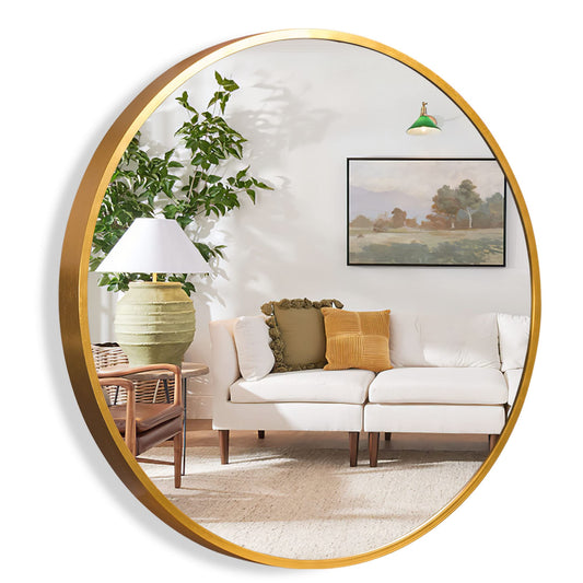 NeuType Round Mirror Circle Mirror Metal Framed Wall Mirror Large Vanity Hanging Decorative Mirrors for Bathroom, Bedroom, Living Room, Entryway (Gold, 32" x 32")