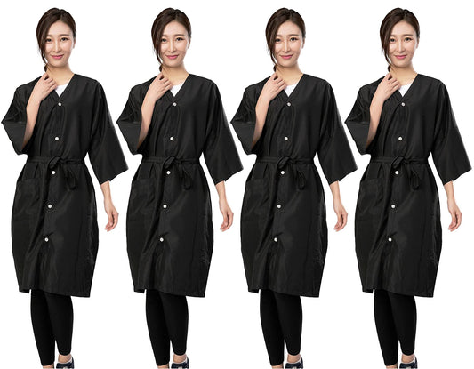 PERFEHAIR Salon Robes for Clients, Pack of 4, Hair Color Gown Cape for Women & Men, Grooming Smock-Kimono Style, 5 Snaps Closures