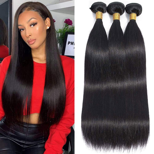 Human Hair Bundles Straight 3 Bundles (18 20 22) 100% Unprocessed Brazilian Virgin Hair Double Machine Weft Hair Bundles For Black Women 300g Natural Black Color