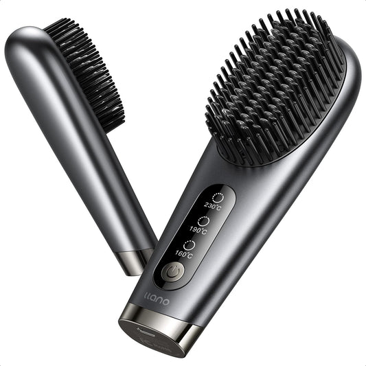 Llano Cordless Hair Straightener Brush, [2024 Upgraded] 6400 mAh USB Rechargeable, Lightweight Mini Portable Straightening Comb for Travel/Home/Outdoor, 100M+ Negative Ions Hot Brush