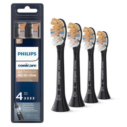 Philips Sonicare Premium All-in-One (A3) Replacement Toothbrush Heads, HX9094/95, Smart Recognition, Black 4-pk