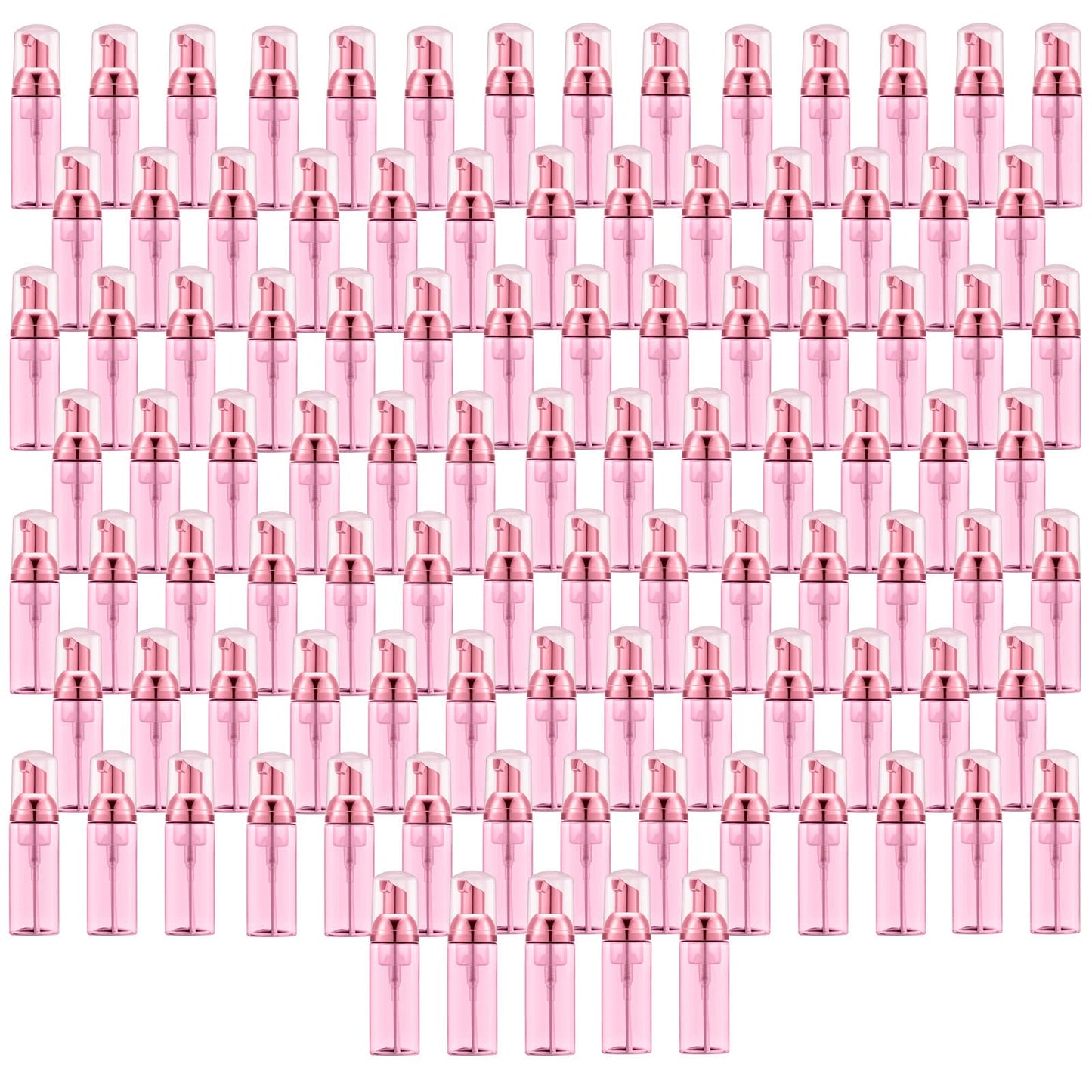 Lil Ray 100PCS Clear Rose Red Foam Bottle with Rose Red Pump, Empty Travel Foaming Dispensers for Hand Soap,Lash Shampoo(2 Oz)