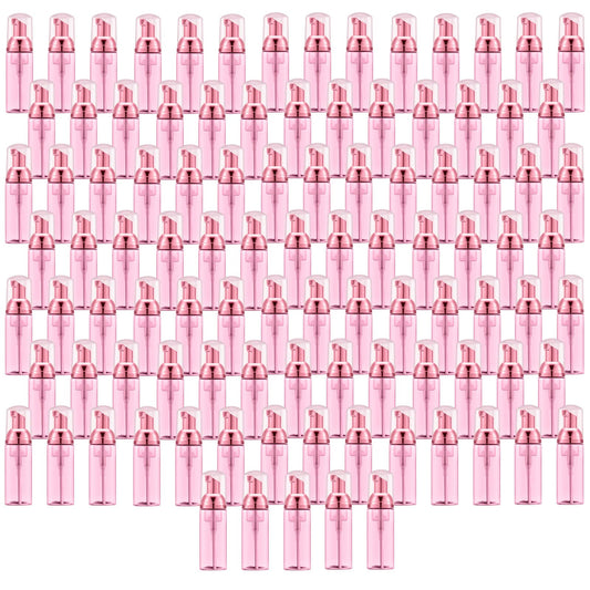 Lil Ray 100PCS Clear Rose Red Foam Bottle with Rose Red Pump, Empty Travel Foaming Dispensers for Hand Soap,Lash Shampoo(2 Oz)