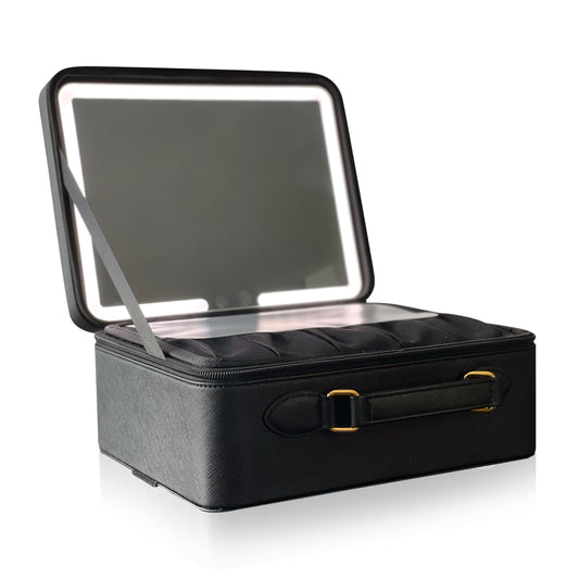 ÉCLATANT Elevate Your Beauty Routine with the Cosmetic Train Case: Organizer, Mirror, LED Light (3 Brightness Levels) - Waterproof, Ideal for Makeup, Brushes and Jewelry