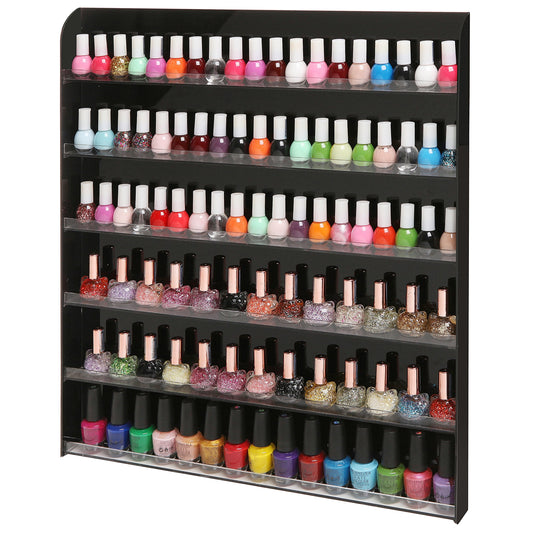 MyGift Black Premium Acrylic Wall Mounted Salon Nail Polish Rack, 6 Tier Display Shelf Storage Organizer - Holds up to 102 Nail Polish Bottles