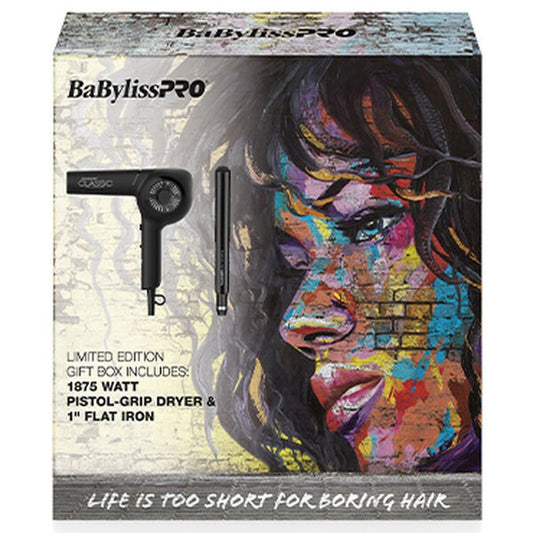BabylissPro Classic Gift Box 2021(1875W Pistol Dryer & 1" Porcelain Ceramic Flat Iron)[**]