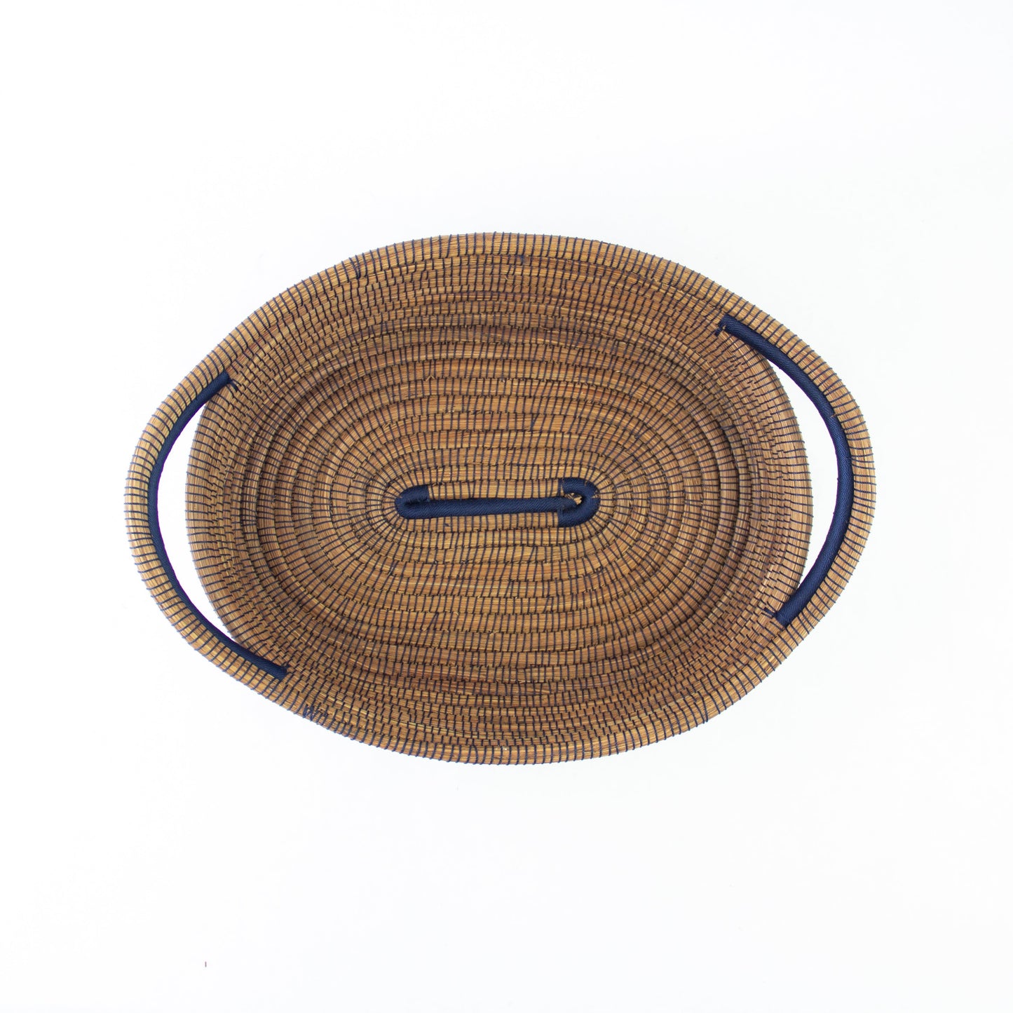 Pine Needle Basket, Navy Oval