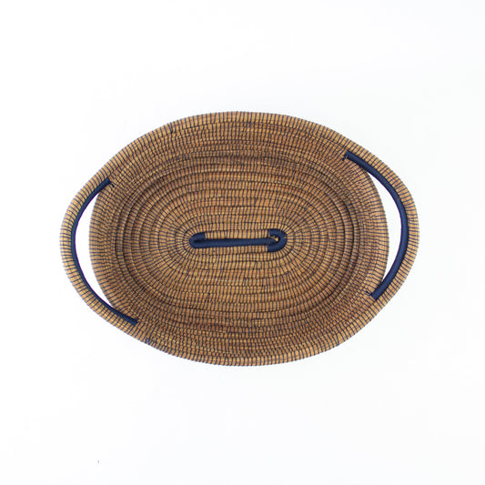 Pine Needle Basket, Navy Oval