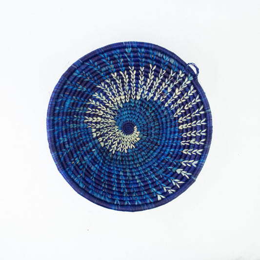 Grass-Woven Basket, Blue Spiral