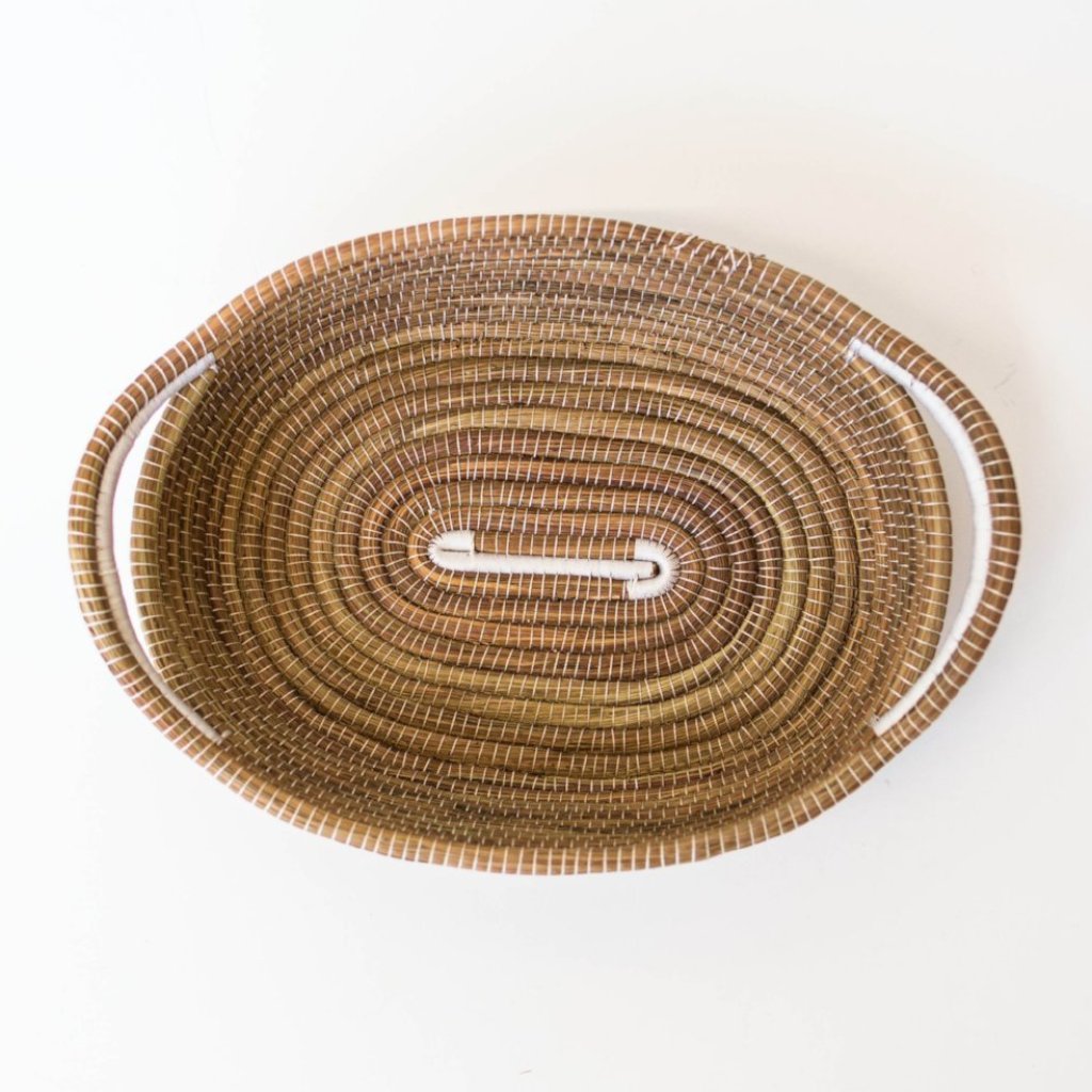 Pine Needle Basket, White Oval