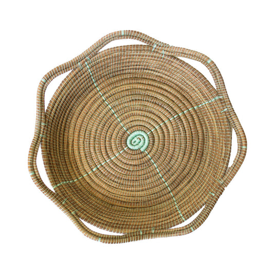Pine Needle Basket, Sea Green Circle
