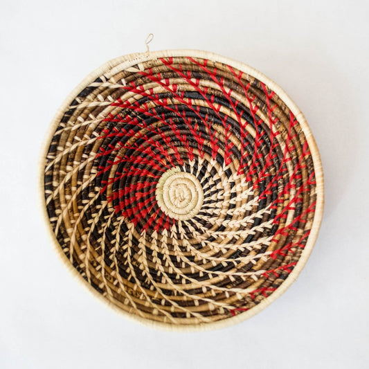 Grass-Woven Basket, Red/Natural Spiral