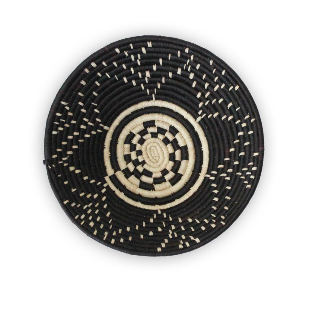 Grass-Woven Basket, Black & Natural Star Pattern