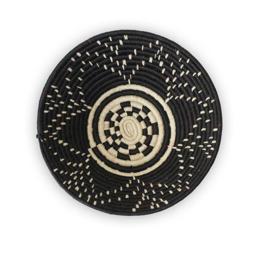 Grass-Woven Basket, Black & Natural Star Pattern