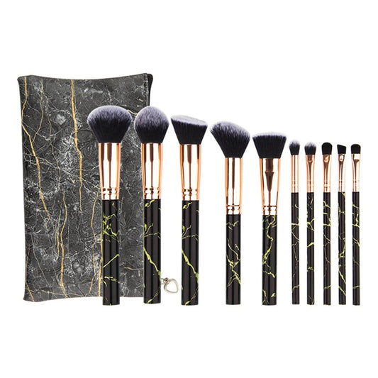 High Quality 10 PCS Makeup Brush Set Marble Make Up Brushes Foundation Powder Brush W/ Case Perfect Makeup Brush Set