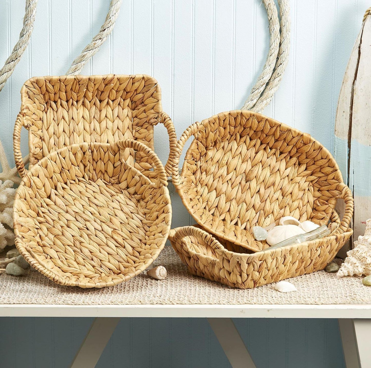 Hand-Crafted Handled Water Hyacinth Baskets