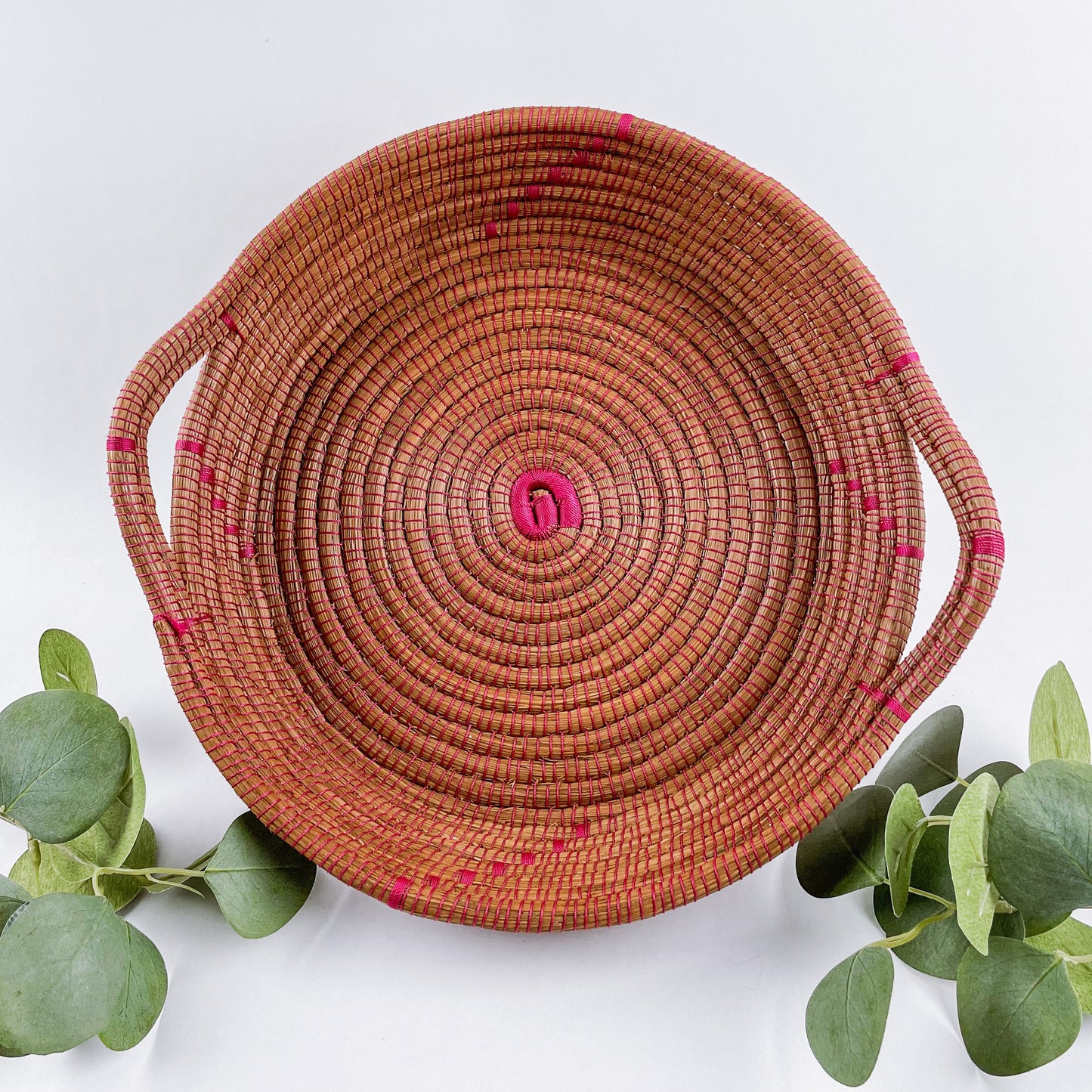 Pine Needle Basket, Fuschia Circle